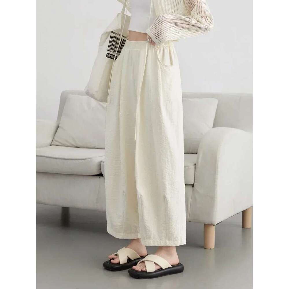 CHIC VEN Women White Pants Solid Casual Elastic Waist High Waisted Pleated Wide Leg Female Trousers Fold Summer 2025 Clothing