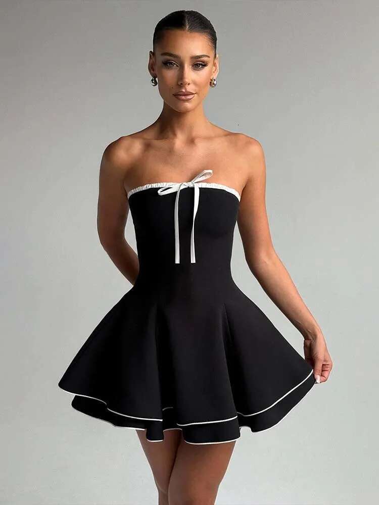 Dongdumaoyi Townlike Patchwork Waist Wrap A Line Dress Women Mini Spring Summer Backless Nightclub Sexy Party Dresses