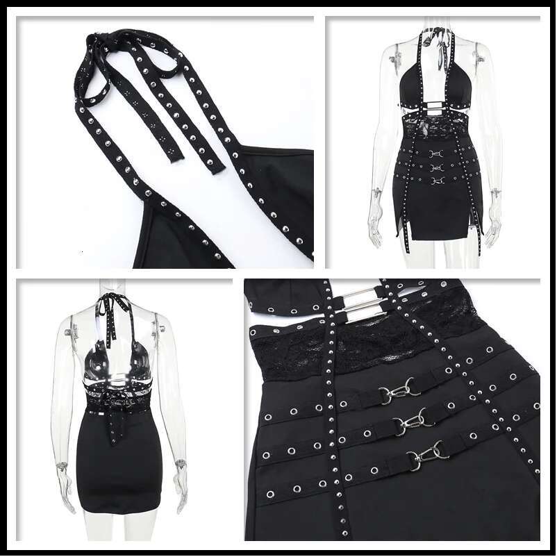 Dongdumaoyi Townlike Rivet Lace Patchwork Hollow Out Sexy Party Dress Women Mini Spring Summer Slim Bandage Bodycon Dresses