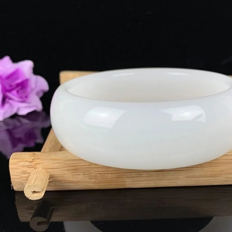 Sheep Fat Grade White Jade Bracelet with Widened Female Jade Bracelet 250424