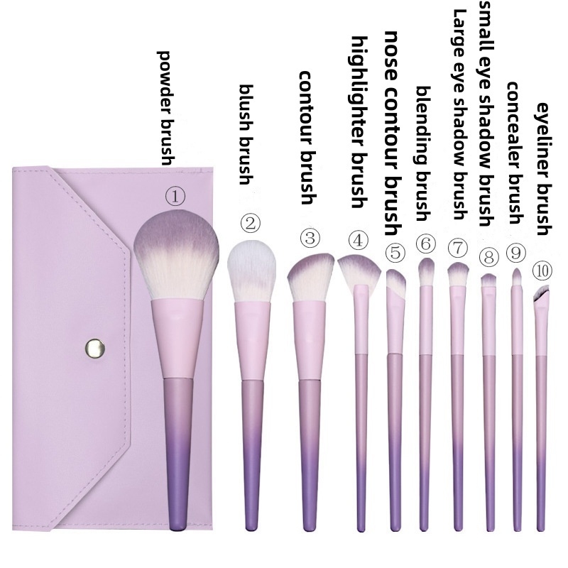 New Star Dust Purple 10-piece Makeup Brush Set - Complete Set of Soft Brushes for Purple Makeup, Powder Blending, Eye Shadow Application and Beauty Ca