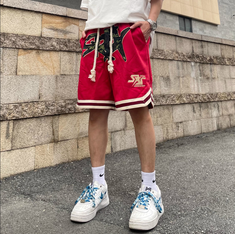 China-Chic Brand American High Street Embroidered Sports Shorts Men's Summer 2025 New Casual Capris Basketball Wide Leg Pants
