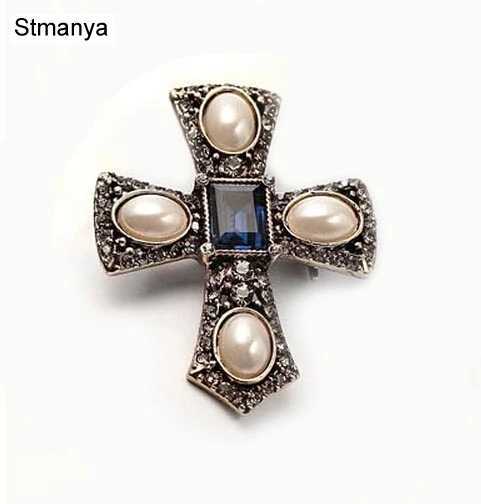 Women Fashion pearl crystal Cross pins Brooch for Collar Shawl Scarf Buckle pin party Brooches gift jewelry 15001 J251125
