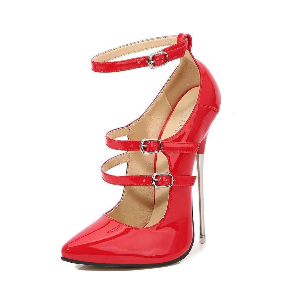 Spring new pointed toe shallow patent leather ribbon sexy metal thin high-heeled runway dress large-size women's shoes