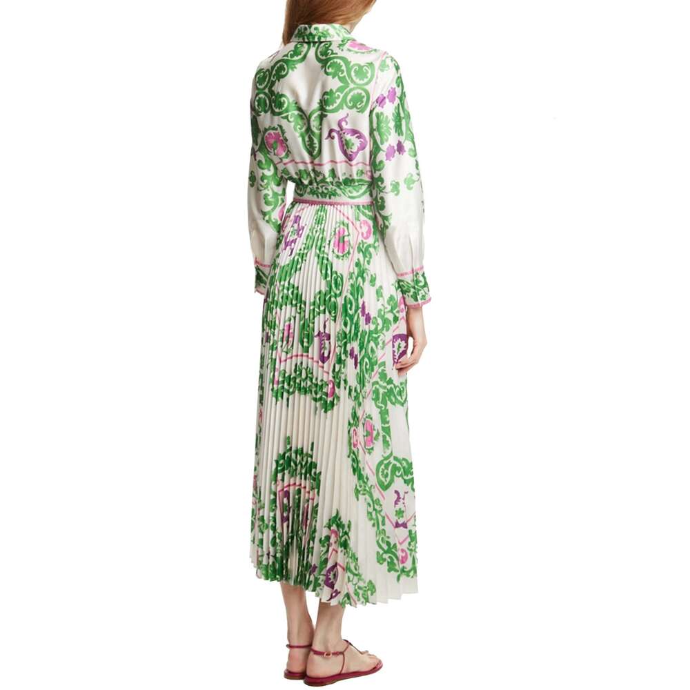 CHCH Women's Printing Dresses Lace Up Neck Long Sleeve Elegant 2024 New Autumn Robe Midi Shirt Dress