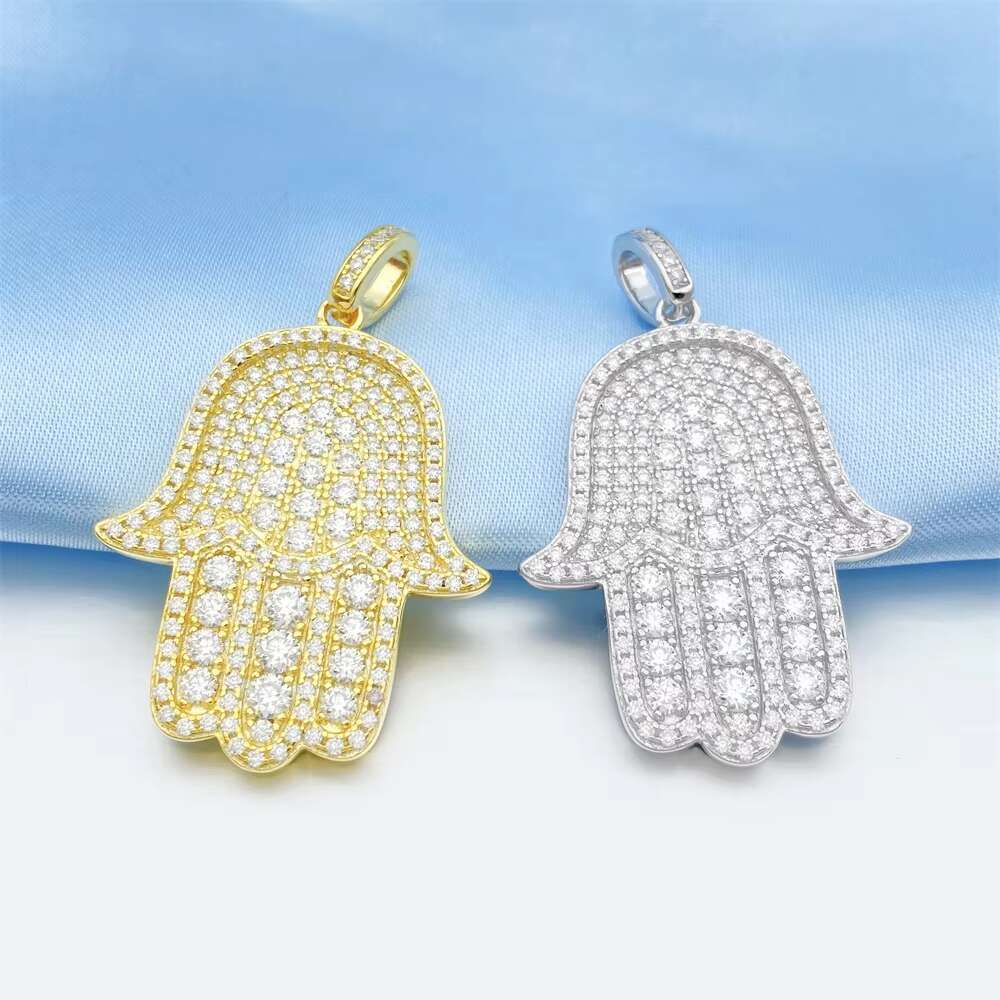 3D Hamsa Hand Pendant 925 Sterling Silver Moissanite Diamond Pendant Hip Hop