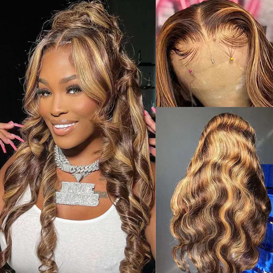 30 Inch Colored Highlight Human Hair Brazilian Body Lace Front Wigs For Women 13X4 13X6 Hd Transparent Loose Wave Wig