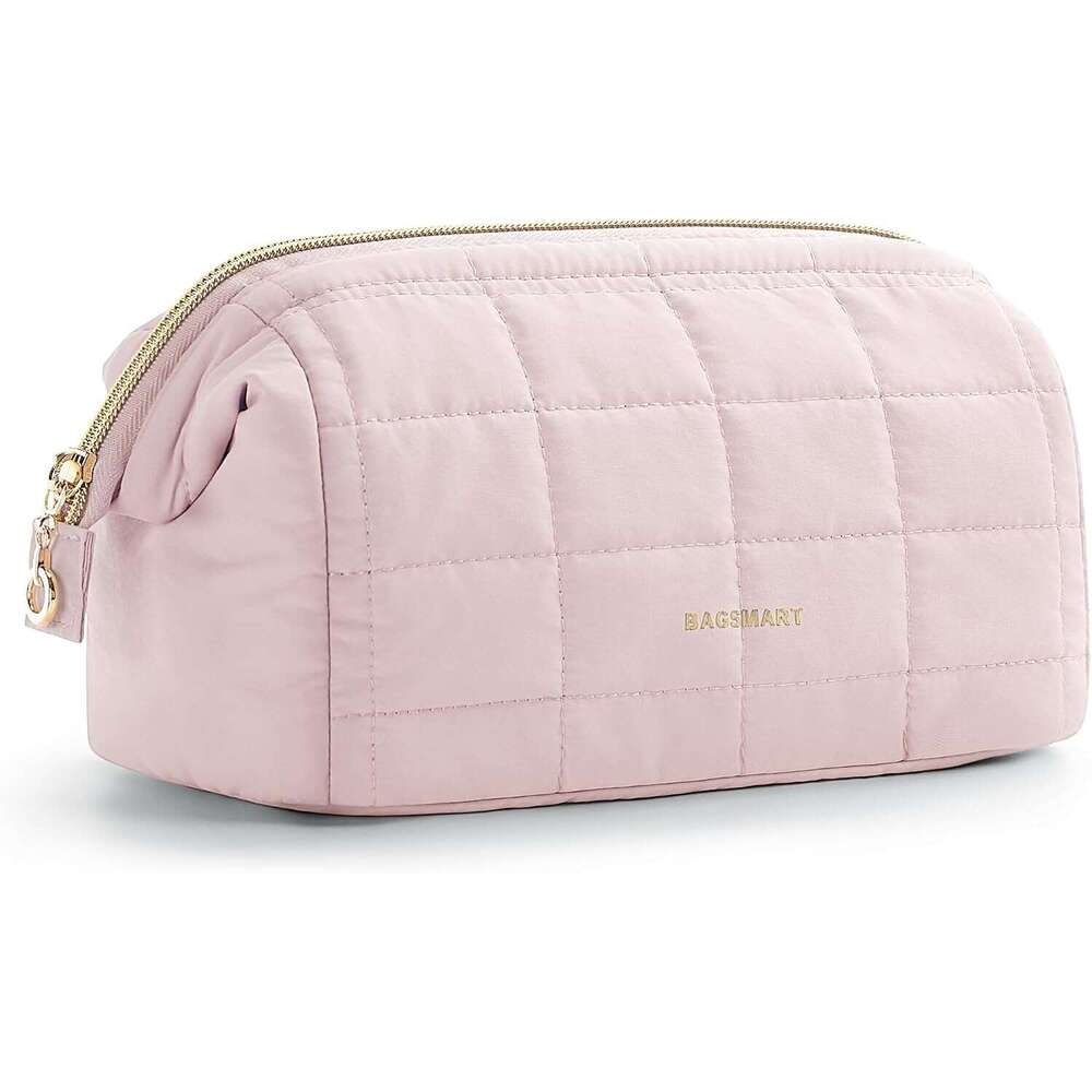BAGSMART Bag Toiletry Bag, Puffy Padded Make Up Bags for Women Makeup Organizer Case, Wide-open Pouch Purse Travel Essentials Toiletries Accessories B
