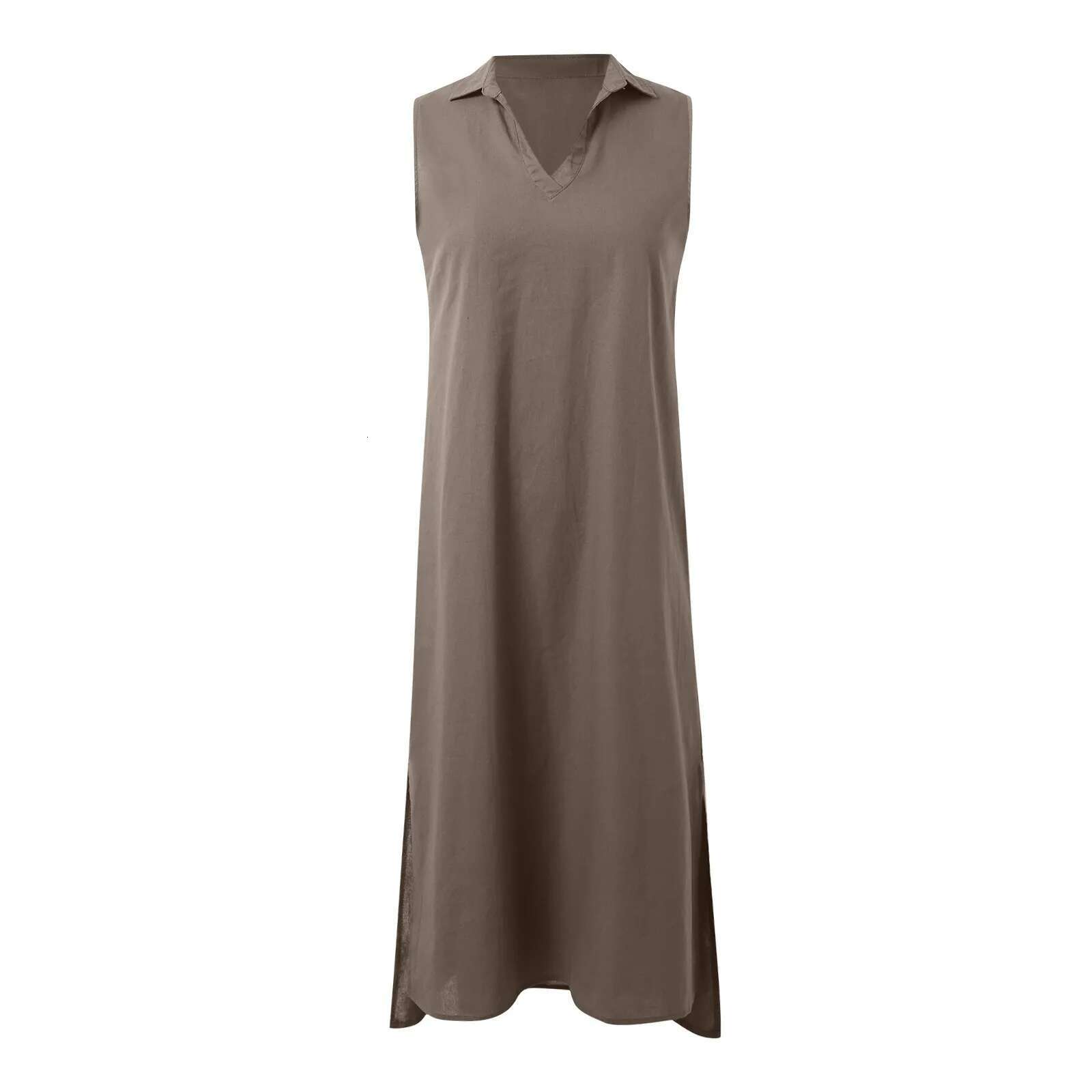 Dongdumaoyi Summer Linen V Neck Women S Sleeveless Tank Dresses New Solid Korean Casual Loose A Line Long Female