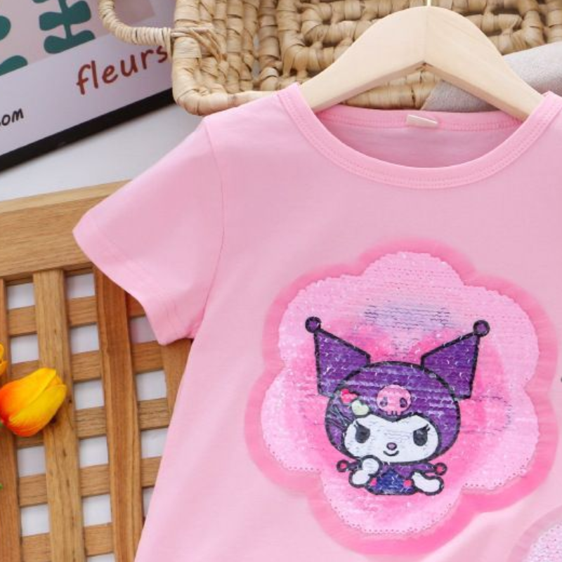 Disney Girls' Baby Designer T-Shirt; Summer Thin Korean Version T-Shirt; Girls' Pattern Color Change Glow Short Sleeve Childrens Clothing; S