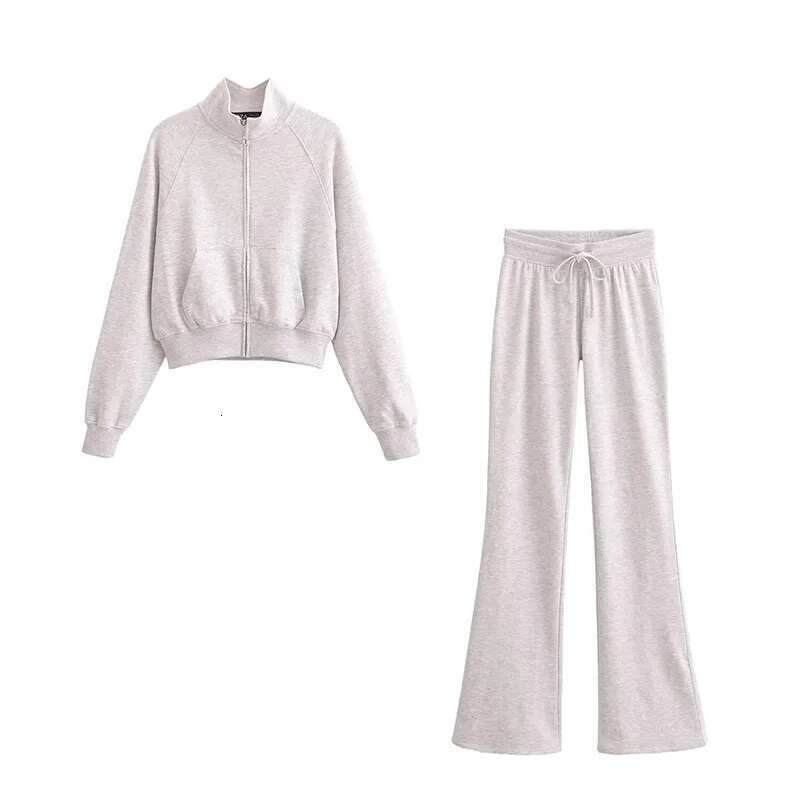 TRAF Women's Suit Spring 2025 New Multicolor Cotton Jacket Trousers Set Zipper Sweatshirt Flared Pants Casual Sports