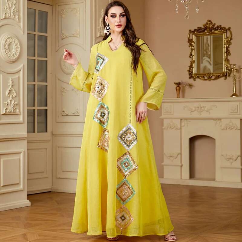 Dongdumaoyi Muslim Djellaba Women S Sleeve Abaya Sequin Long Saudi Dubai Dress W