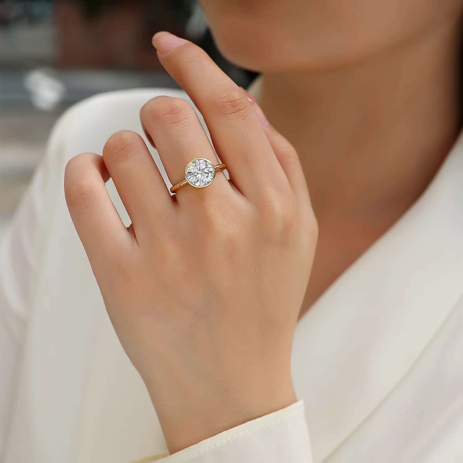 Zanlong 15273 Fashion 3CT 925 Sterling Silver 18K Gold Plated Moissanite Ring Round VVS d Color Band Wedding Rings Couple Ring