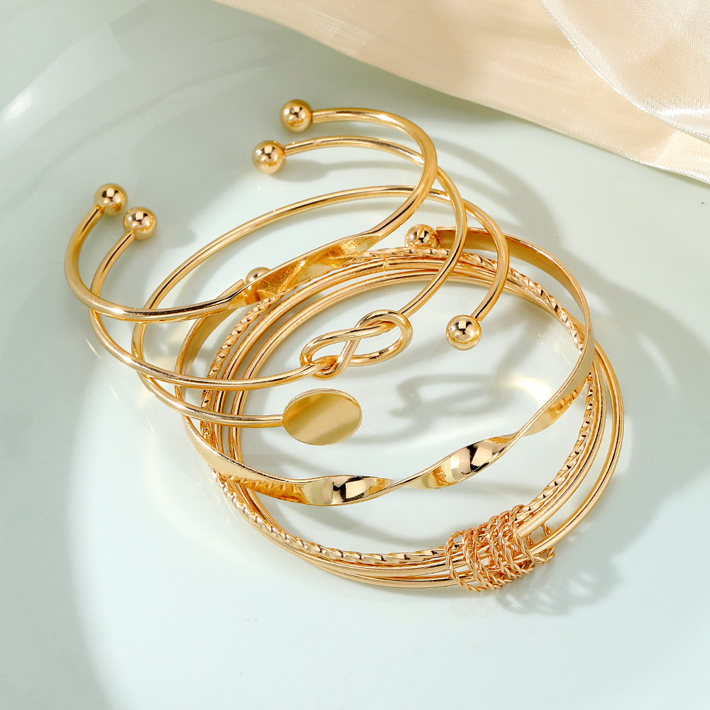 5PCS Set Punk Trendy Multilayer Bangles for Women Elegant Delicate Knots Gold Color Fashion Bangles Jewelry Party Jewelry Set designer bracelet women  - view 3