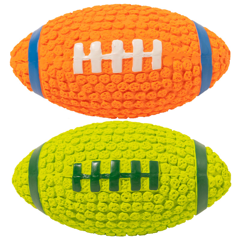 Dog Chew Toy Latex toy football Rugby for Outdoor Feeding & Teeth Grinding makes a loud dog sound noise maker large dog toy.