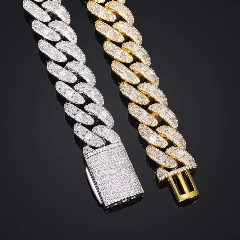 18MM 5A Synthetic Zirconia Iced Out Fashion Jewelry Necklaces Men Bracelets Women Mens Brass 18K Gold Plated Cuban Link Chain