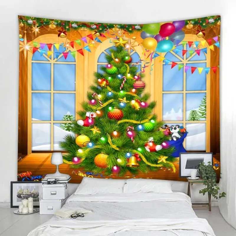Santa Claus and Christmas Tree Fireplace Printing Decoration Tapestry Christmas Decoration Bohemian Wallcloth Mandala Home DecorM251125