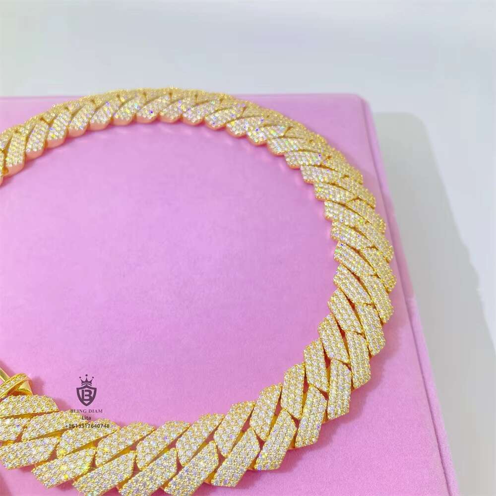 Pass Diamond Tester Hip Hop Iced Out 20mm Cuban Diamond Chain 3 Rows Jewelry Cuban Link Chain for Men