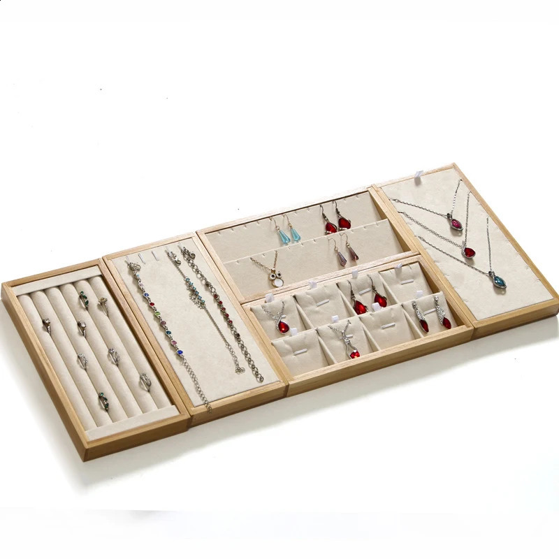 Natural Bamboo Solid Wood Jewelry Display Tray Necklace Ring Earring Storage Box Jewelry Display Plate 250424