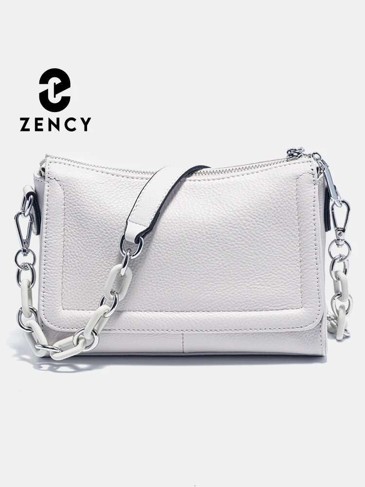 Zency 2024 New Fashion Acrylic Chain Handbags Soft Leather Top-Handle For Women Small Underarm Bag White Crossbody