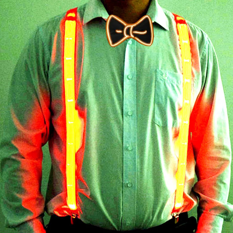2PCS LED Suspenders with Bow Tie Party Supplies Festival Halloween Wedding Party Accessories Glow-in-the-dark Bright Materials 250425