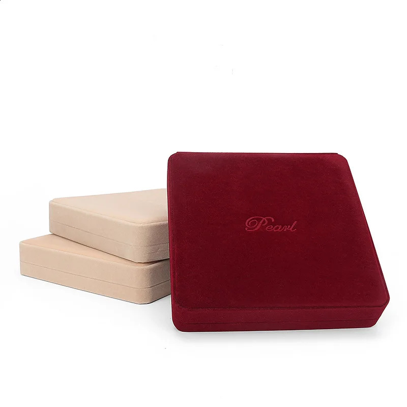 Velvet Pearl Necklace Jewelry Box Flocked Pendant Packaging Box High-End Square Storage Case Wedding Gift Jewelry Storage 250424
