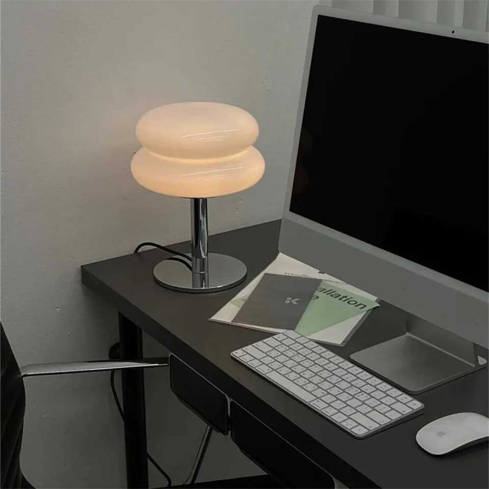 Nordic Bauhaus Macaron Glass LED Desk Lamp DimmingAtmosphere Lamps Eye Protection Night Lighting Girl Bedroom Bedside DecorM251125