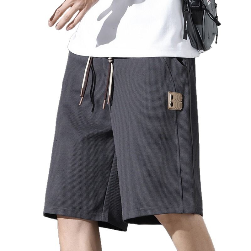 Summer shorts new thin sports five quarter men's style waffle loose straight leg casual mid length pants trendy