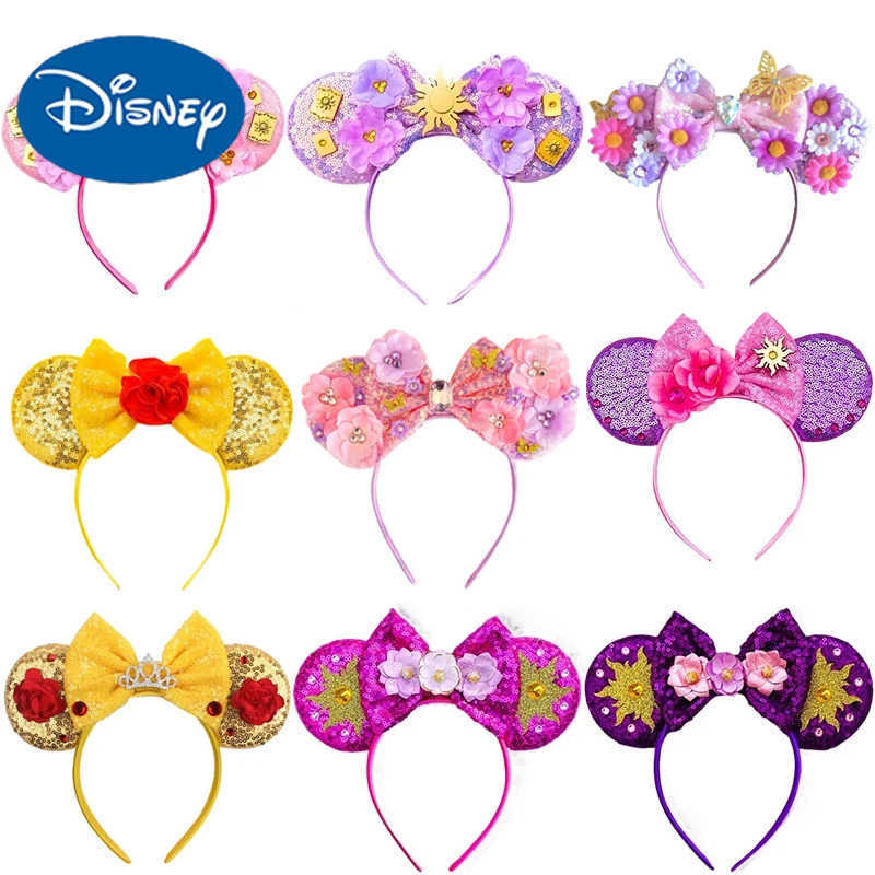 Disney Mickey Mouse Hair Long Hair Princess Female Hair Accessories Sunflower Ears Headband Childrens Glitter Bow Girls Entangled Headband X250425