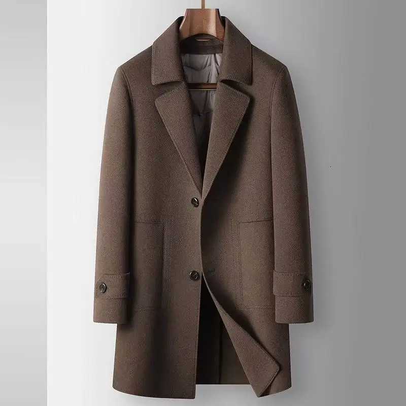 2025 Autumn/Winter New Mens Wool Coat with Detachable Collar Goose Down Inner Tank Thickened Warm Windcoat DesignT251125