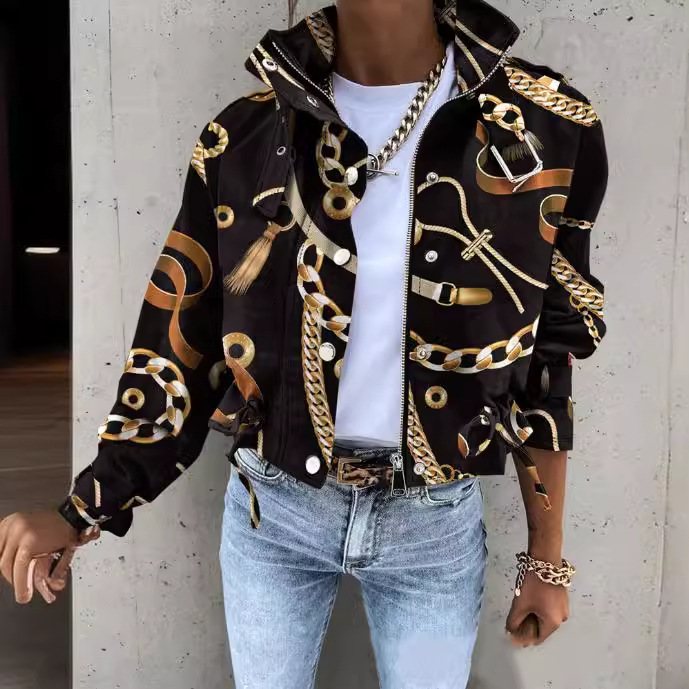 2024 new autumn and winter printed short casual jacket for women