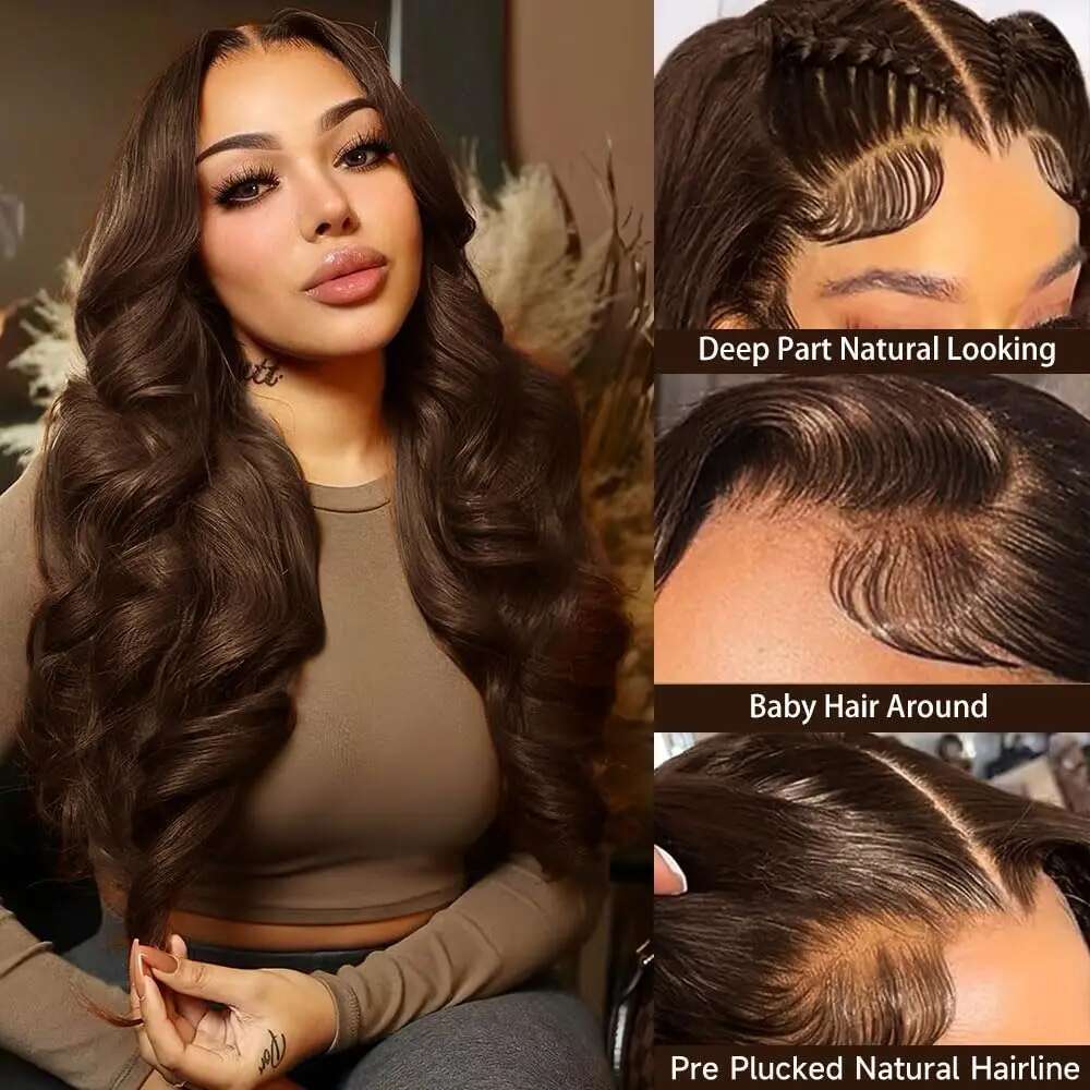 Linktowig 250 Density Chocolate Brown Front Brazilian Colored Body Wave Human Hair Wigs 13X6 Hd Lace Frontal Wig