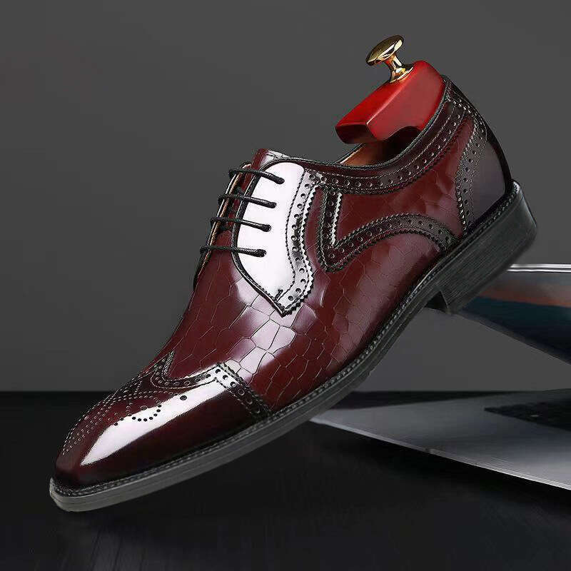 Aofu Footwear 3001 Block Embossed Oxford Square Head Leather Shoes Men's OPP Bag Packaging No Shoe Box