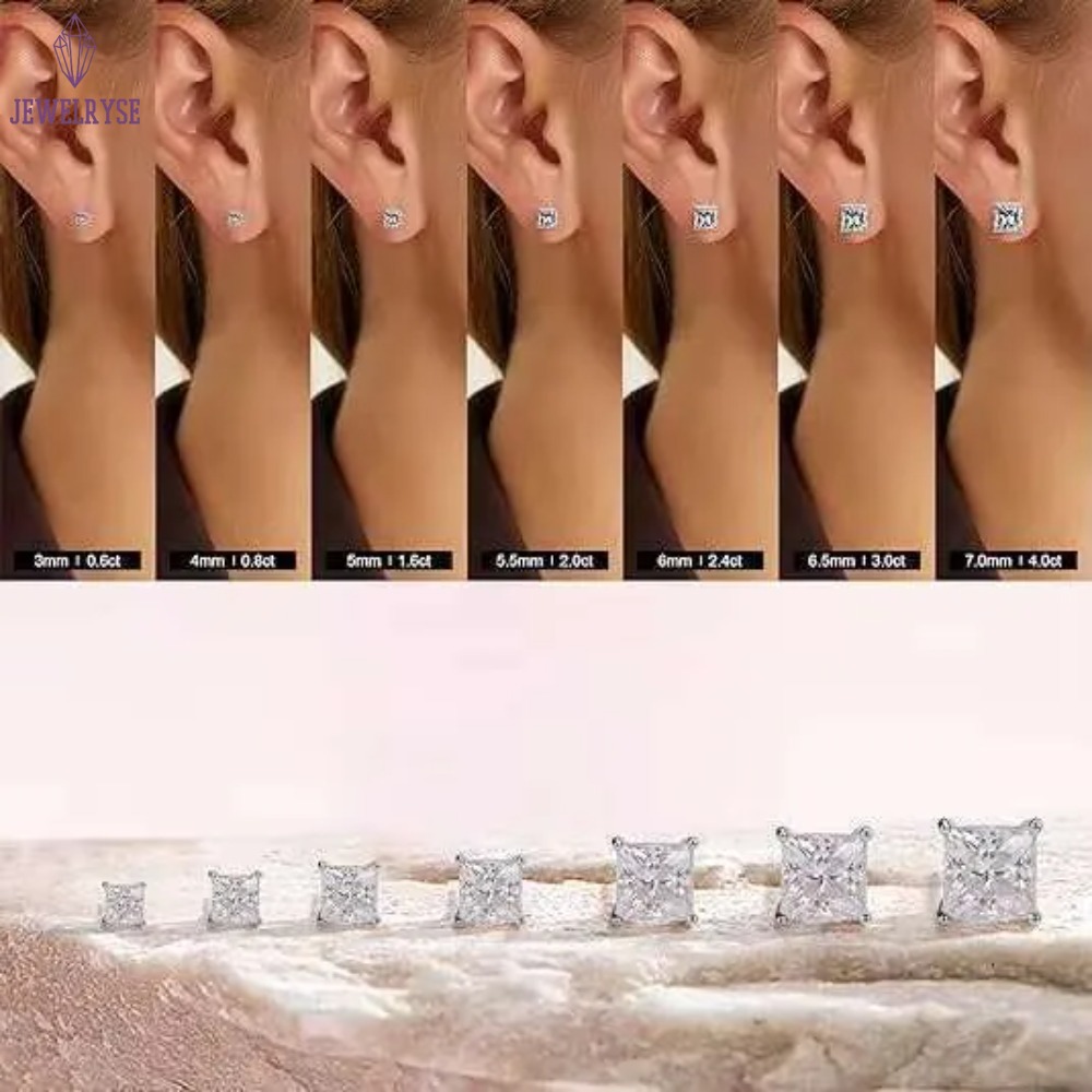 Princess Square Cut Stud D Color VVS Moissanite Dia Sterg Sier Earrings for Women Men