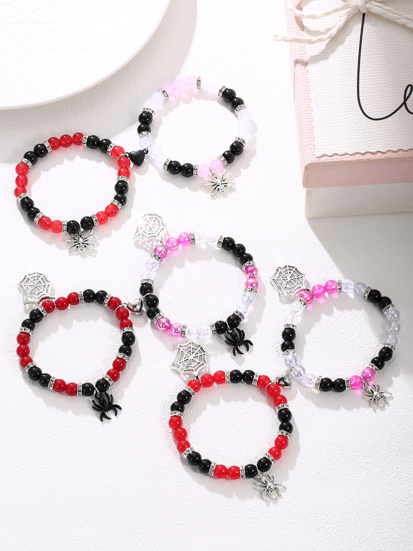 2Pcs Spider and Web Matching Couples Spider Charm BFF Bracelets Couple Bracelets