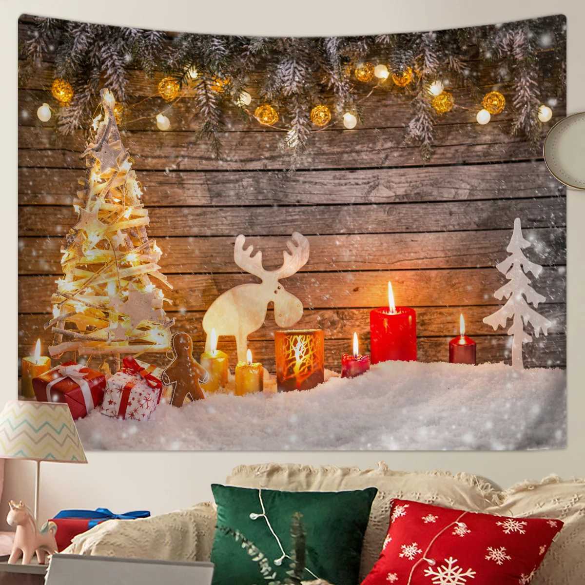 1pc Christmas Decorative Tapestry Christmas Snow Scene Photography Background Cloth Christmas Tree Decorative TapestryM251125