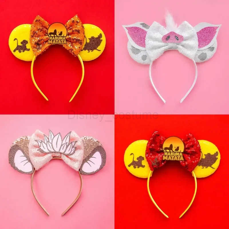 Disney Lion King Ears Hairdo Female Shining Bow Headband Children Simba Headband Girls Pumbaa Hair Band Baby Disney Ding Meng Headband X250425