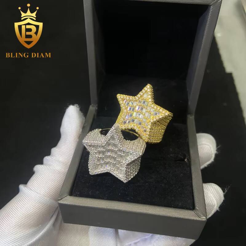925 Sterling Silver Moissanite Ring Star-Shaped Ring Iced Out Moissanite HipHop Style Jewelry Ring Pass Diamond Test in Stock