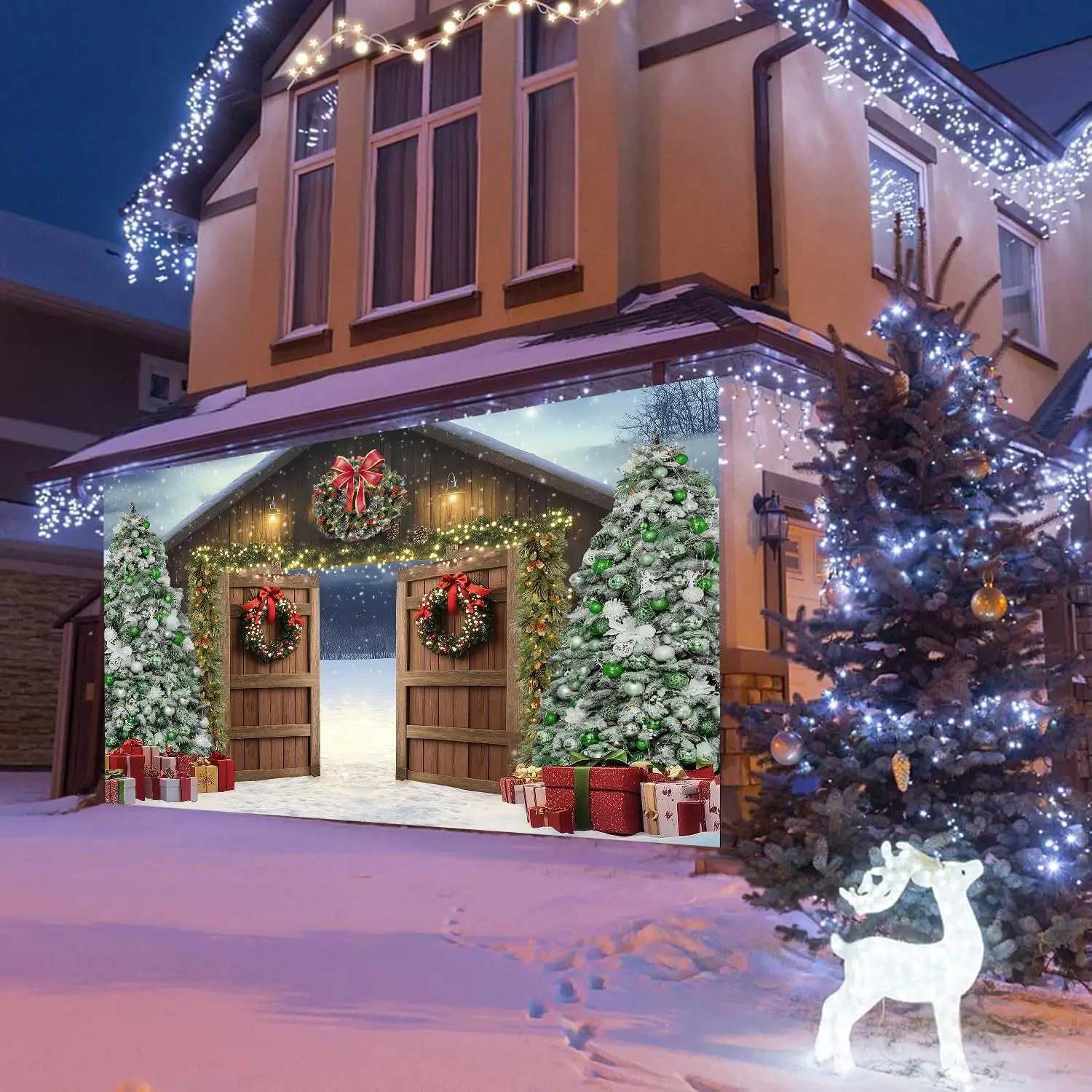 Christmas Garage Door Banner Large Merry Christmas Garage Door Decoration Winter Barn Backdrop for Room Window Outdoor IndoorM251125