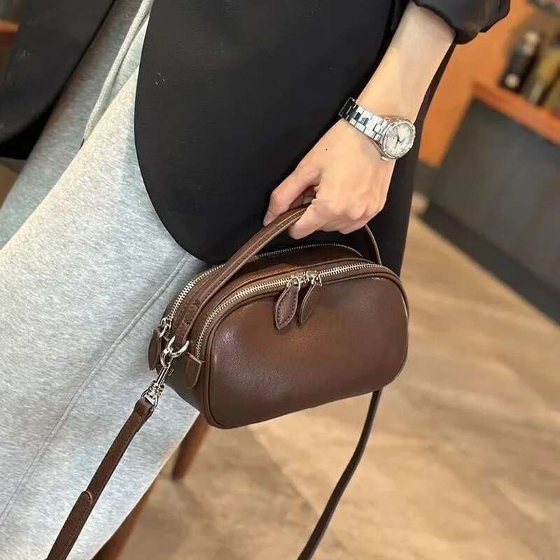 Designer Bag Summer New Style Genuine Single Shoulder Slant Cross Small Bag Double Zip Handbag Soft Cow Leather Casual Women's B