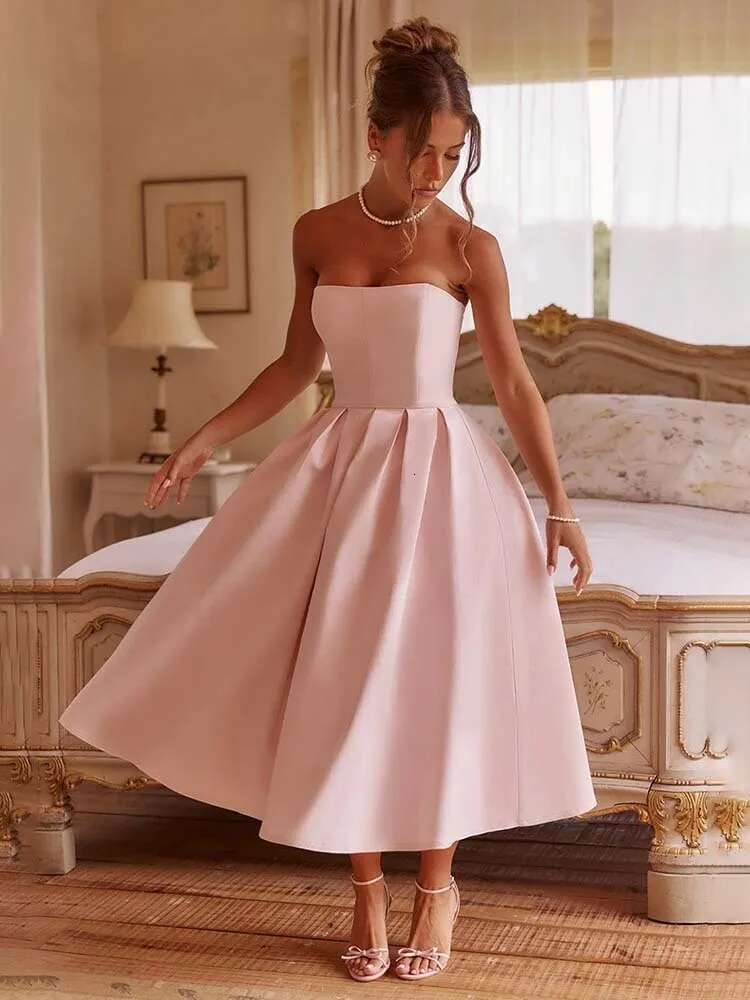 Dongdumaoyi Townlike Waist Wrap Pleated A Line Midi Long Dress Women Spring Summer Backless Nightclub Sexy Party Dresses