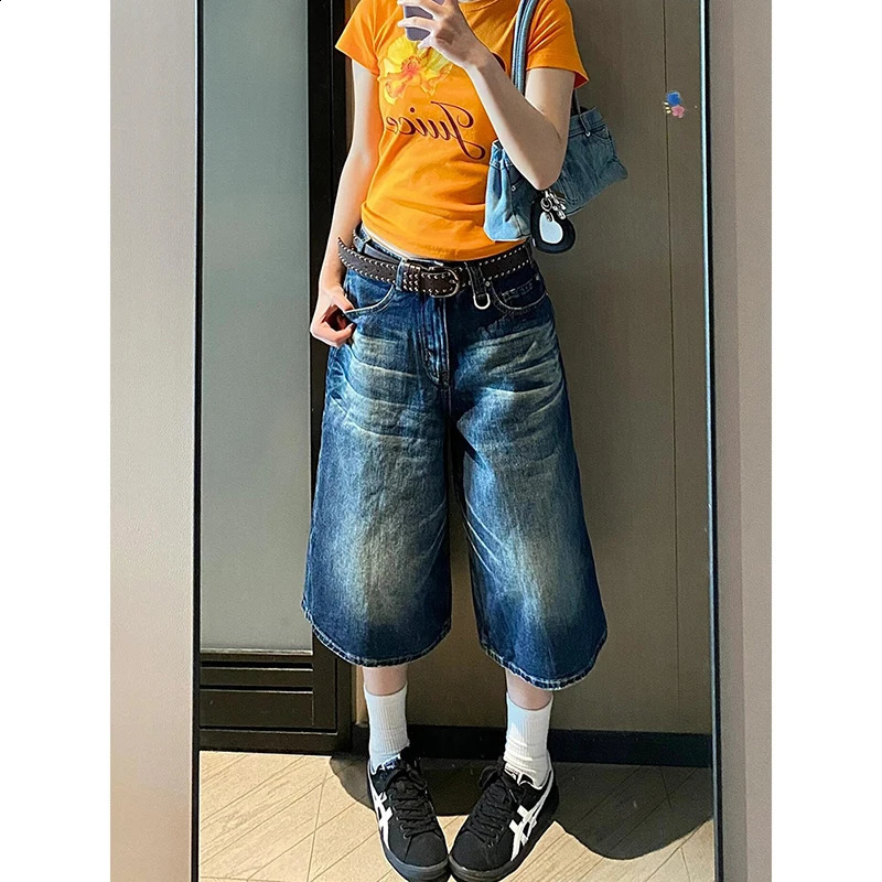2025 vintage Y2K shampoo denim shorts high waist abused twisted wide leg bag jeans Jorts casual summer wear 250417