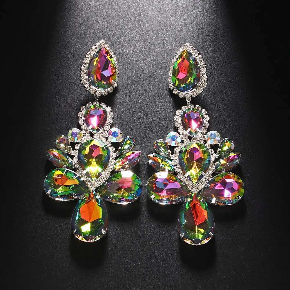 Stonefans Purple Crystal Dangle for Women Studs Wedding Ear Decoration Water Drop Statement Rhinestone Earrings Jewelry
