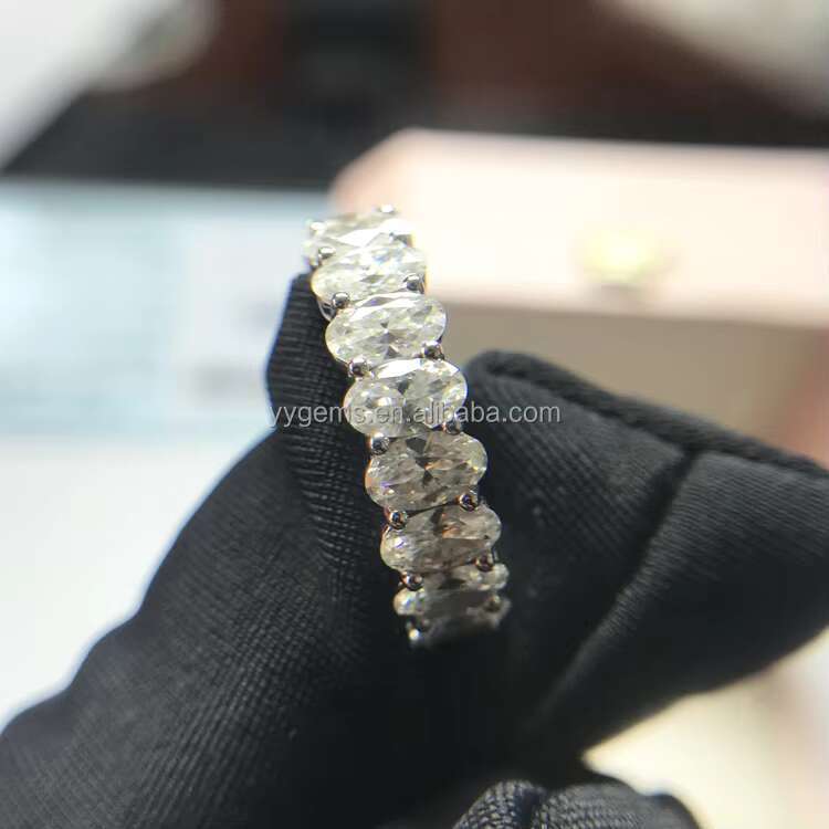 Yu Ying 925 Silver D Color Round/Emerald/Round Moissanite Diamond Eternity Band Ring for Women Anniversary Fine Jewelry