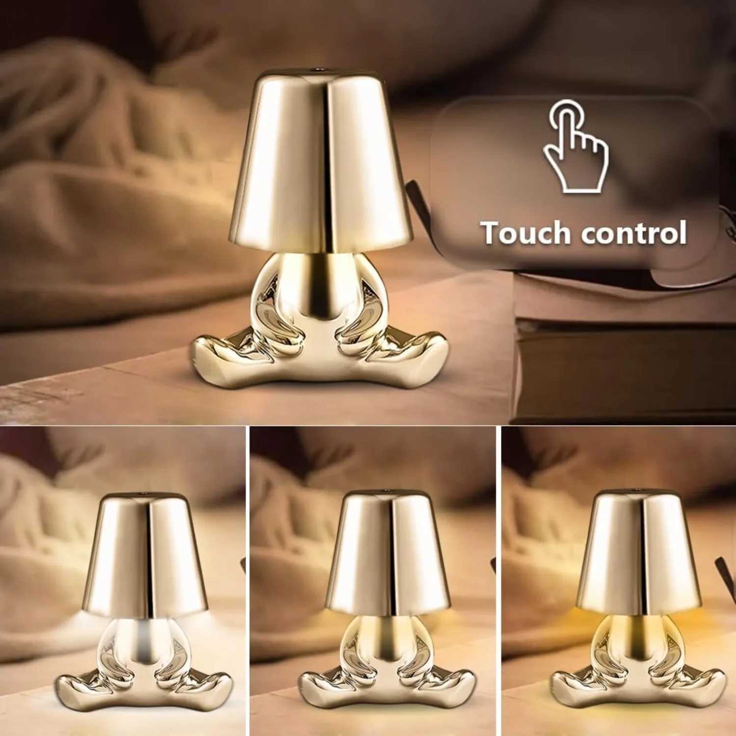 Bedside Touch Control Table Lamp Creative Little Silver Man Decorative Thinker Statue LED Desk Lamp USB Charging 3 Level BrighM251125