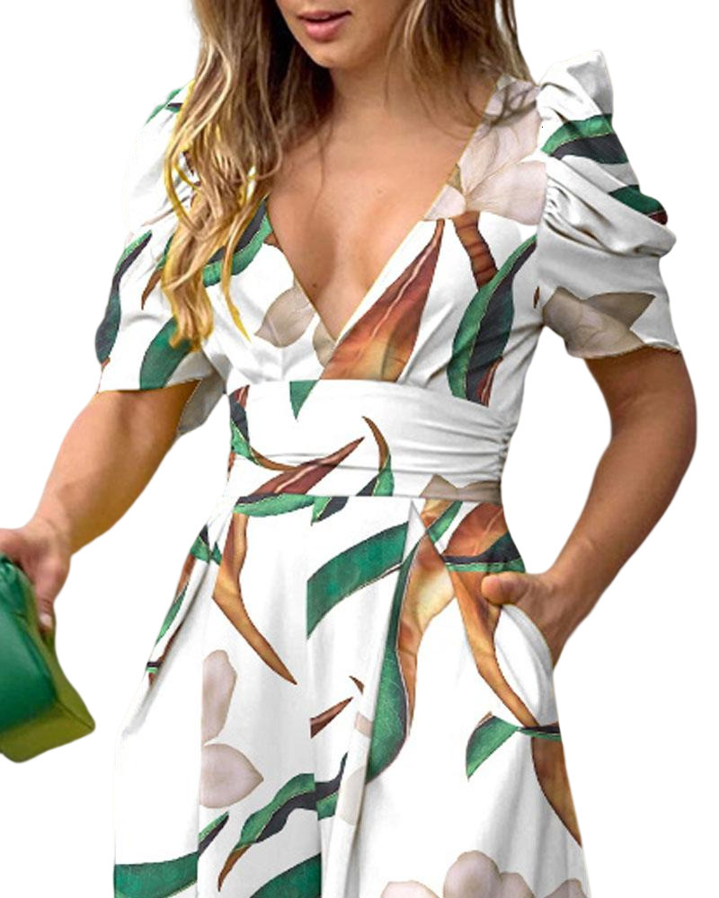 2023 Spring New Womens Fashion Style V-neck Waist Wide Leg Bodysuit