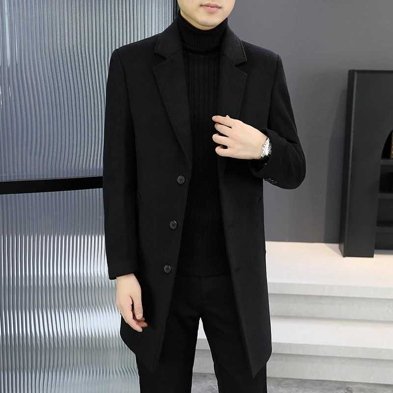 Top Mens Mid-Length Woolen Coats Business Casual Warm Wool Windbreaker Jackets 2025 Autumn Winter Solid Color Overcoat ClothingT251125