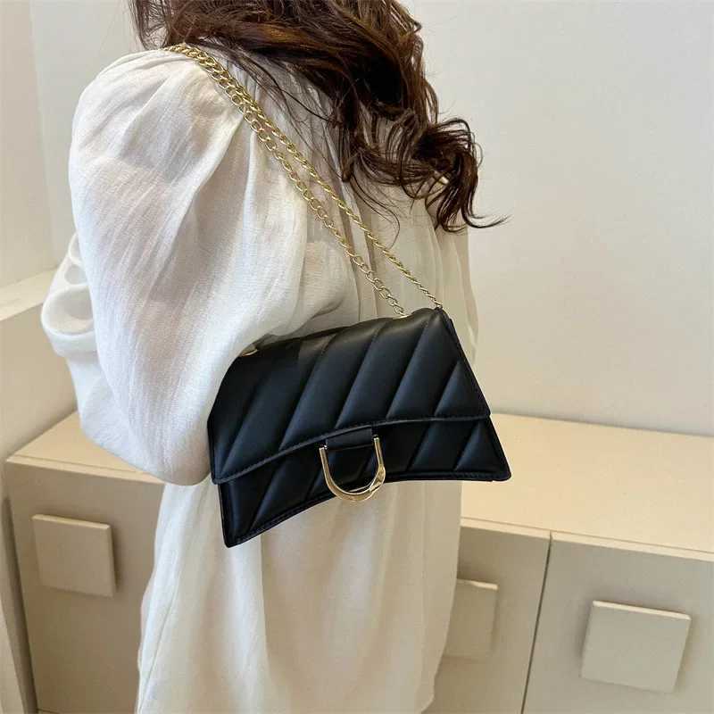 Metal chain flip cover square horizontal bag single adjustable thin shoulder strap womens ten letter messenger bag sewing thread W250425