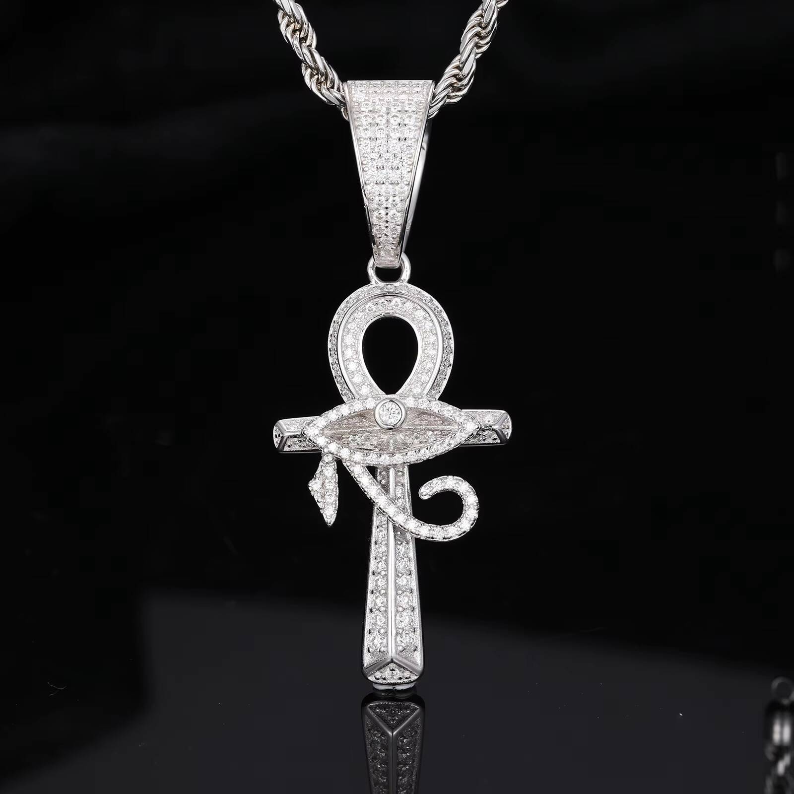 Iced Out VVS Diamond Moissanite Cross Pendant 925 Sterling Silver Ankh Cross Necklace Chain for Men Hip Hop Rock Rapper Jewelry