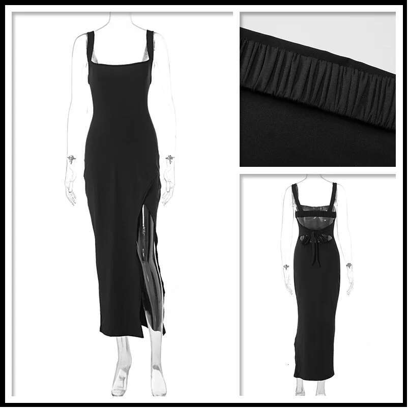Dongdumaoyi Townlike Elegant Maxi Long Dress Women Spaghetti Strap Spring Summer High Split Backless Sexy Party Dresses